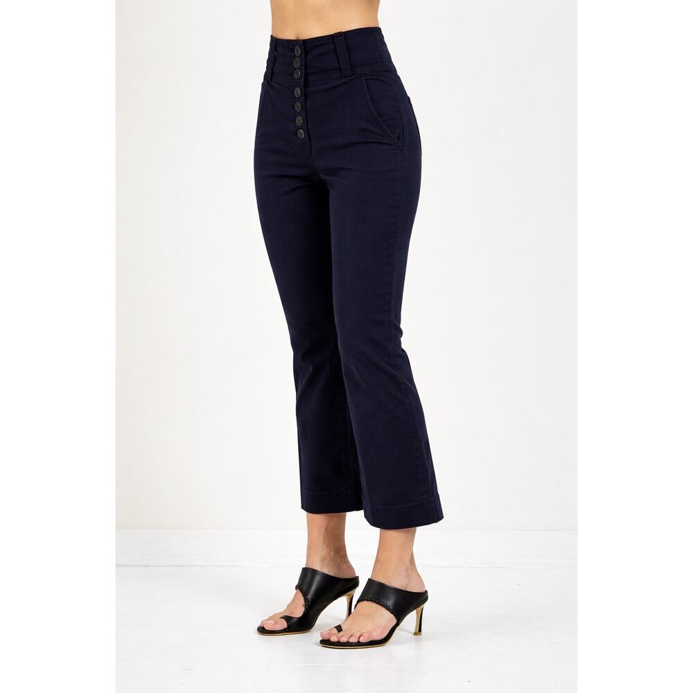 Ulla Johnson Ellis Navy‎ Blue Button Fly Flare Cropped Pants Capsole Womens 2